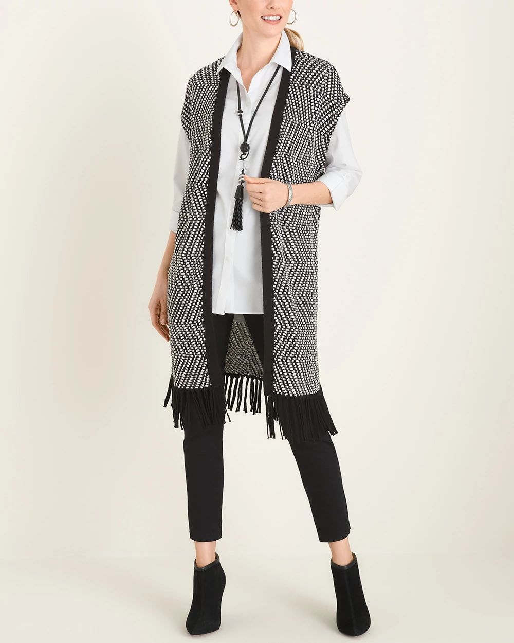 Patterned Fringe-Detail Sweater Vest