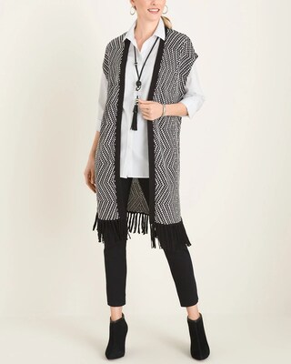 Patterned Fringe-Detail Sweater Vest