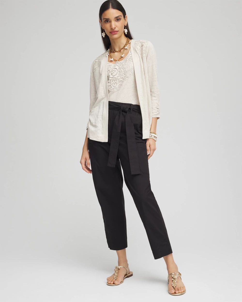 Poplin Pull-On Tapered-Leg Cropped Pants