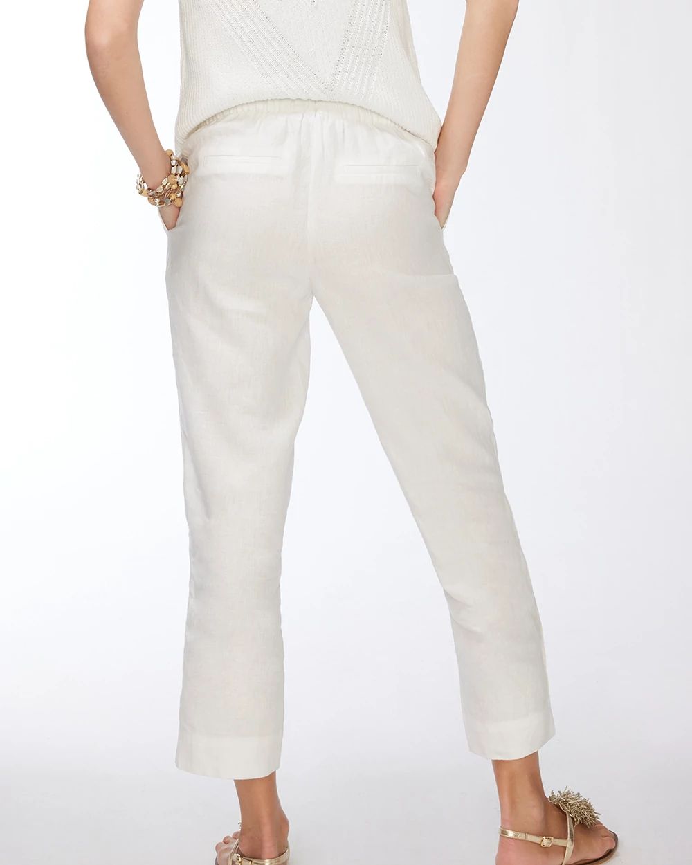 White Linen Button Hem Crops