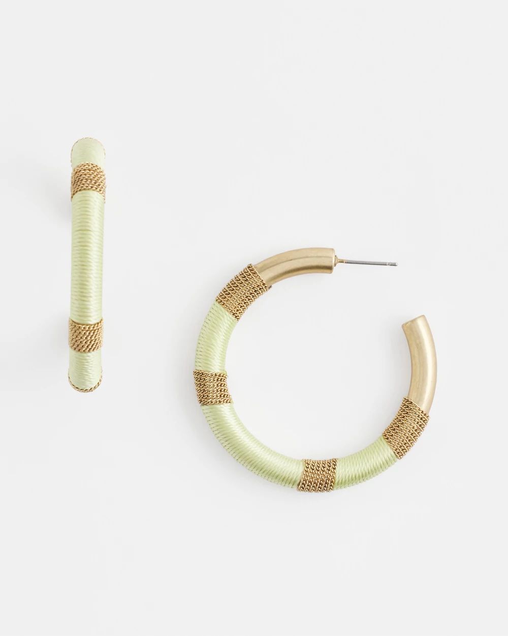No Droop® Green Thread Wrapped Hoop Earrings