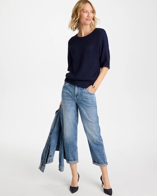 Pointelle Crewneck Pullover Sweater click to view larger image.