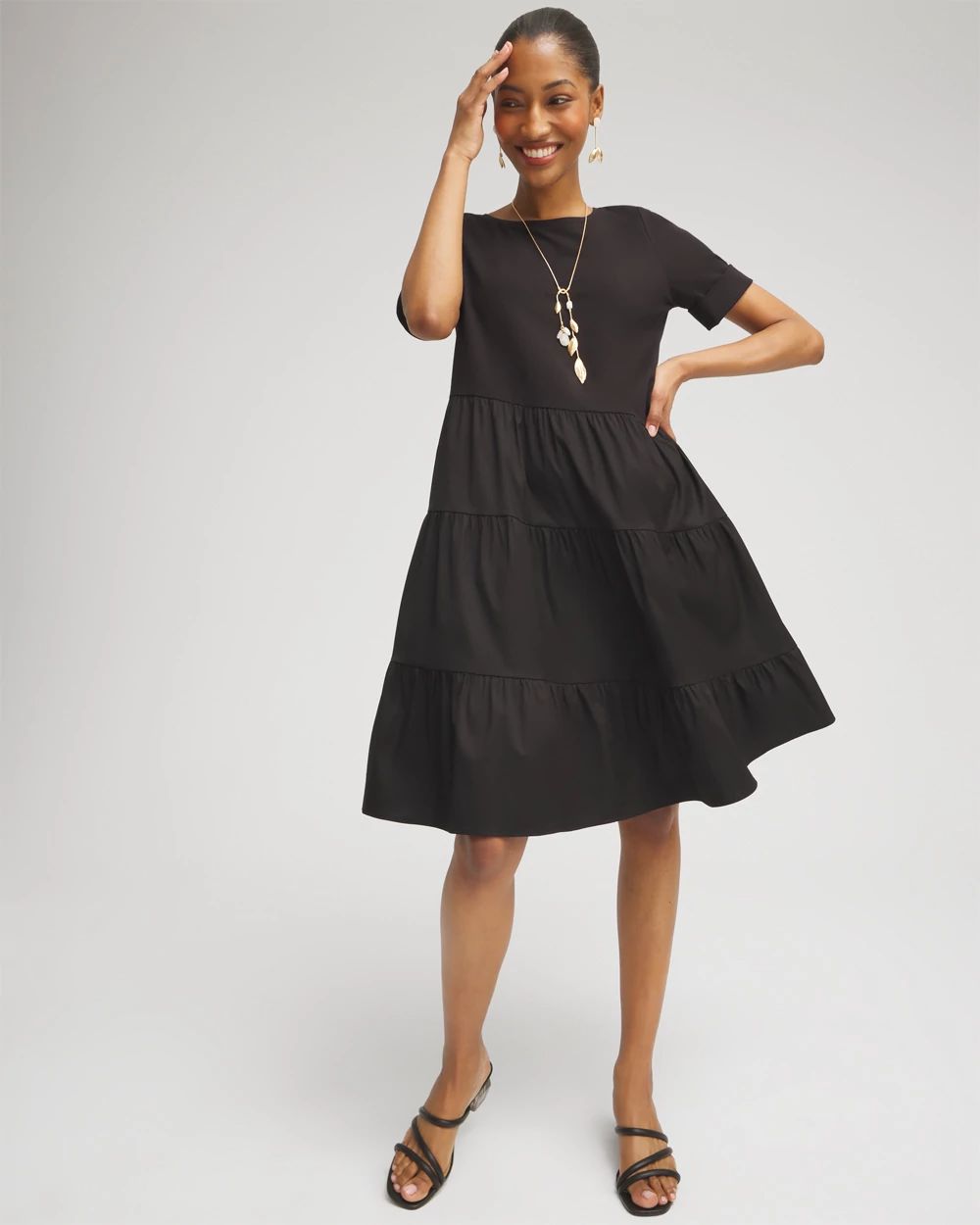 Asymmetrical Knit Woven Tiered Dress