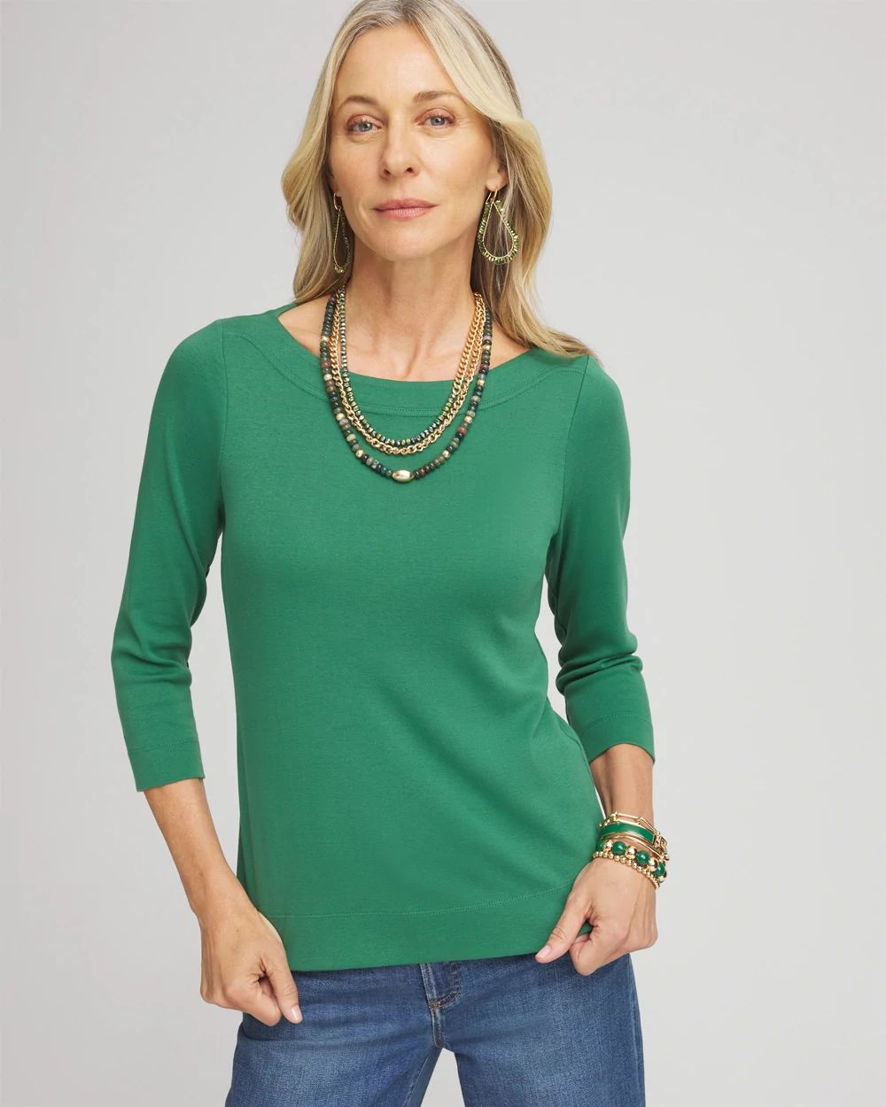 3/4 Sleeve Bateau Neck Tee