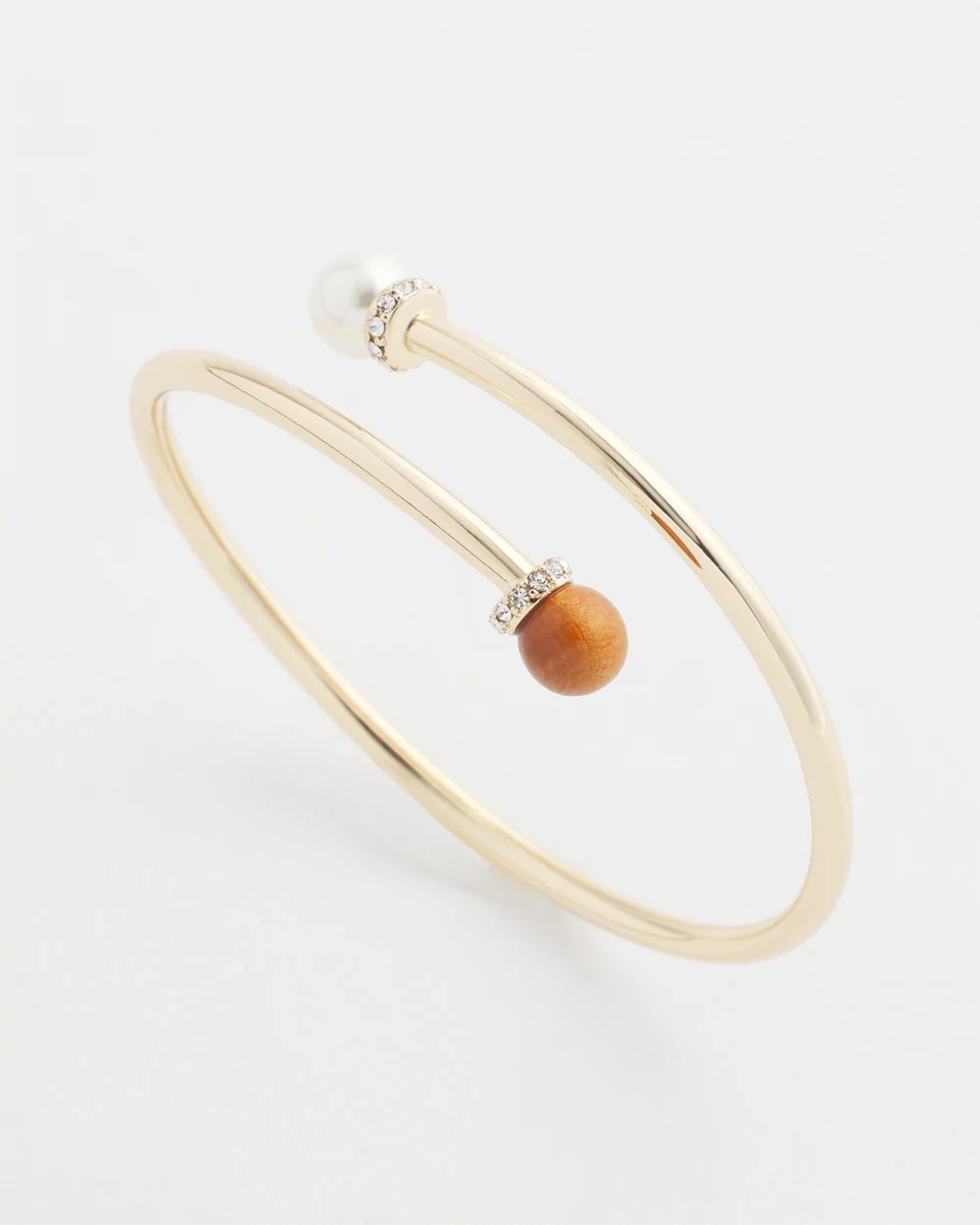 Wood & Faux Pearl Flex Cuff Bracelet