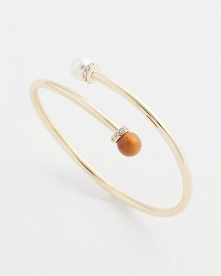 Wood & Faux Pearl Flex Cuff Bracelet