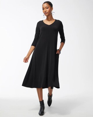 V-neck Black Midi Dress