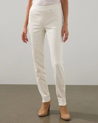 Tonal Beaded Pull-On Ankle Jeggings