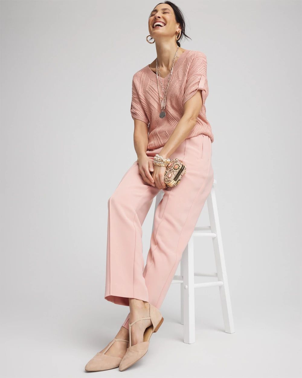 Crepe Side-Zip Tapered Ankle Pants