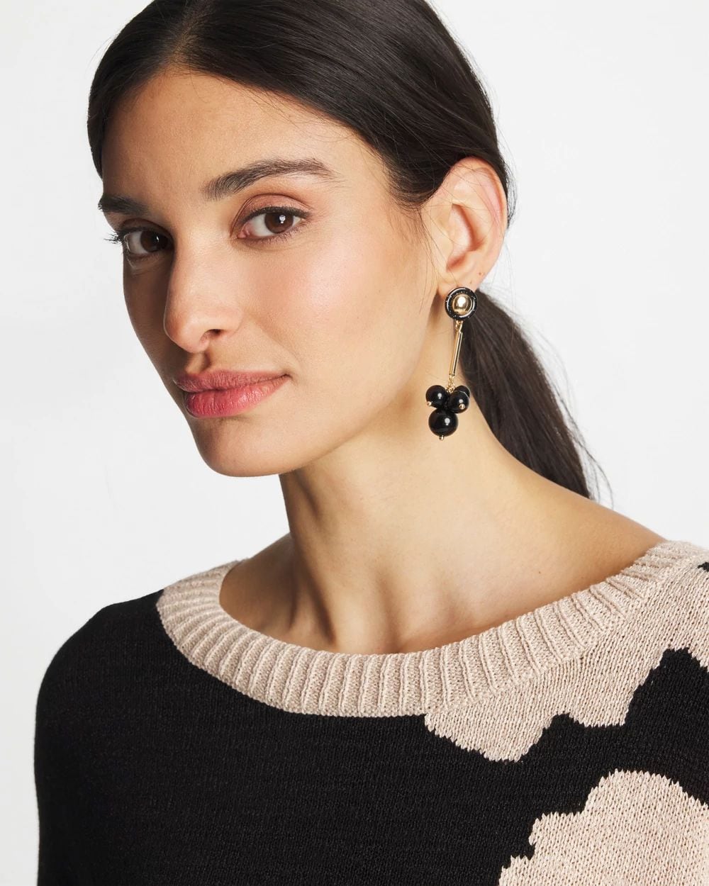 Linear Black Bead Cluster Earrings click to view larger image.