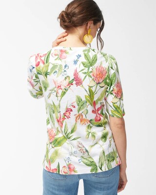 Floral Gathered Sleeve Slub Tee