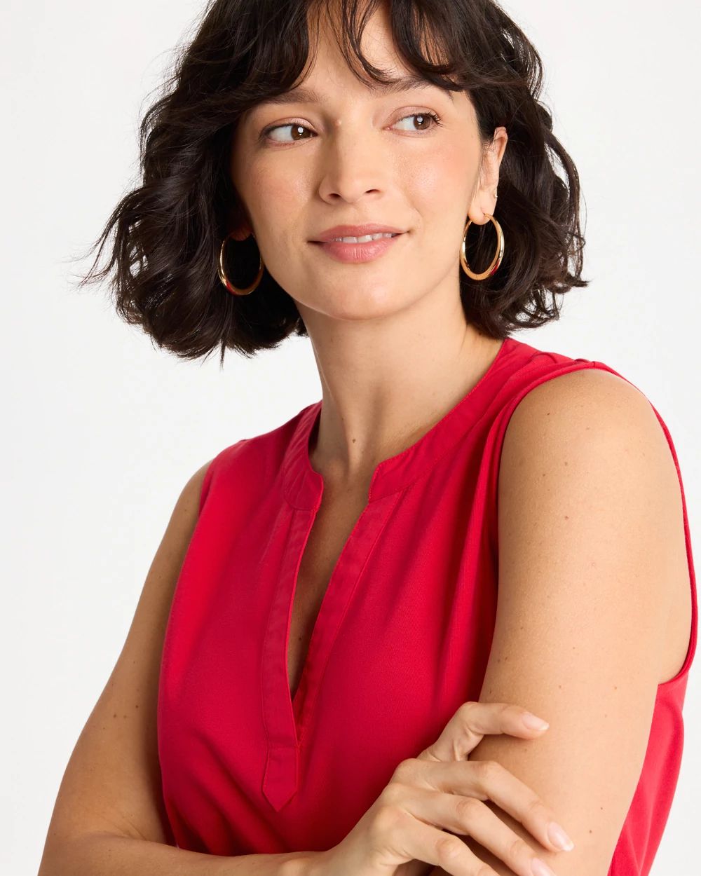 Cotton-Stretch Notch Neck Tank