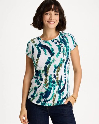 Printed Textured Knit Cap Sleeve Tee