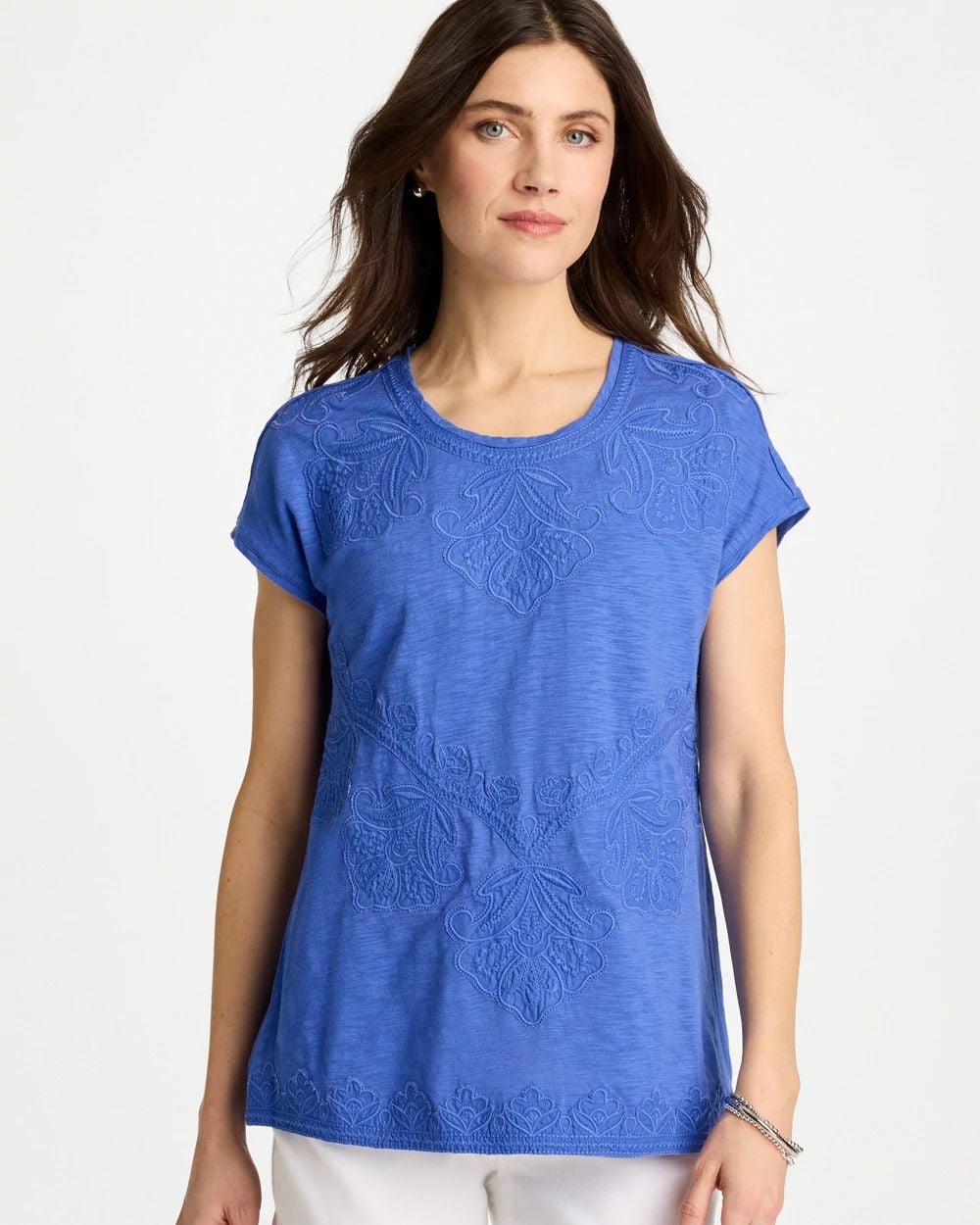 Monochrome Embroidered Cap-Sleeve Tee