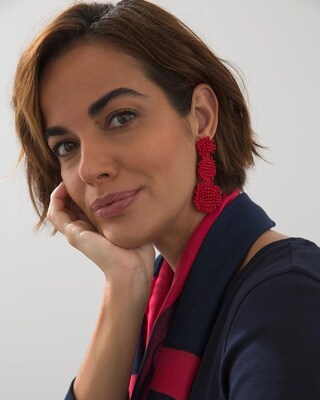 Red Seed Bead Drop Earrings