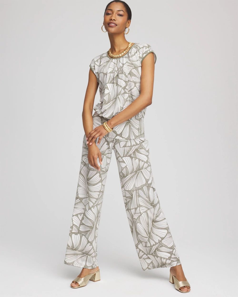 Travelers™ abstract leaf print Knit Wide-Leg Pants