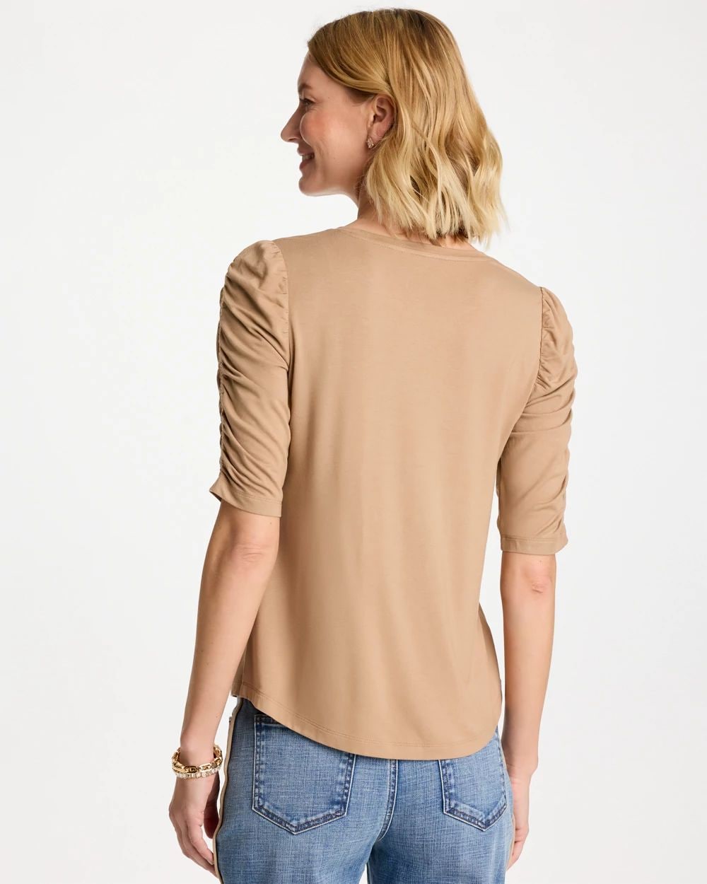 Ruched Sleeve Knit Tee