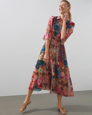 Tapestry Print Tiered Ruffle Dress