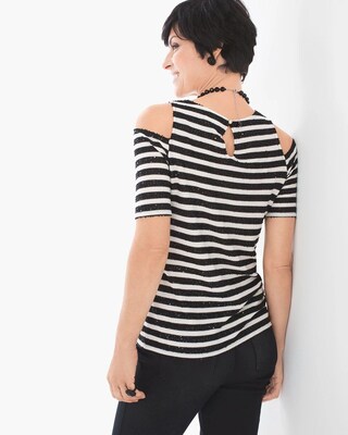 Sequin Striped Cold-Shoulder Top