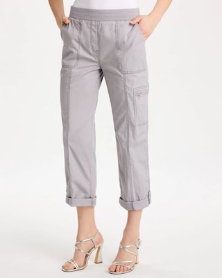 Poplin Cropped Roll Tab Pants