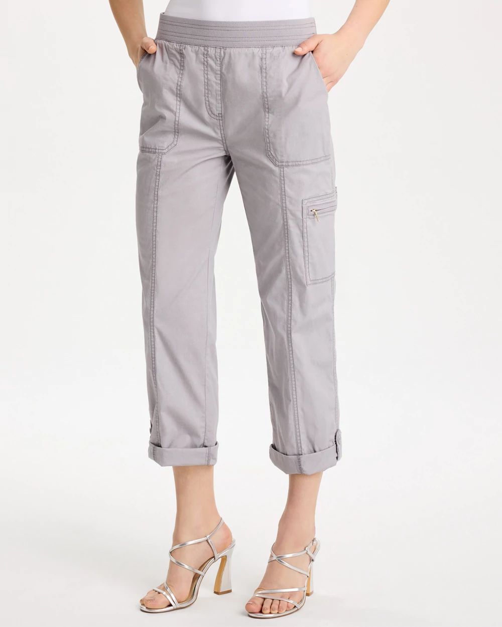 Poplin Cropped Roll Tab Pants