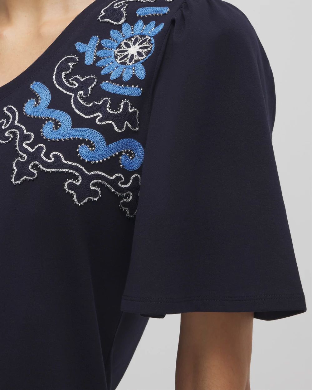 Embellished Flutter Sleeve Tee