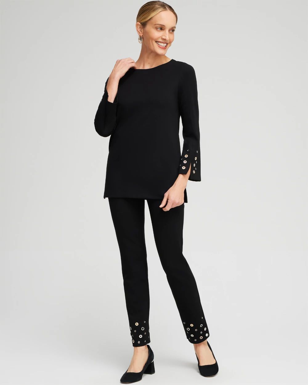 Ponte Grommet Flare Sleeve Top