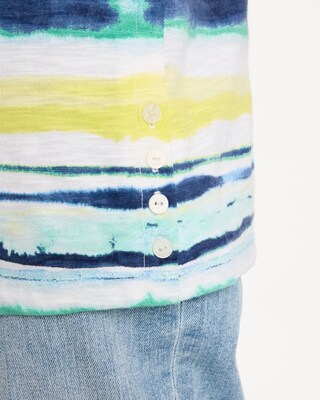 Striped Cotton Slub Elbow-Sleeve Tee click to view larger image.
