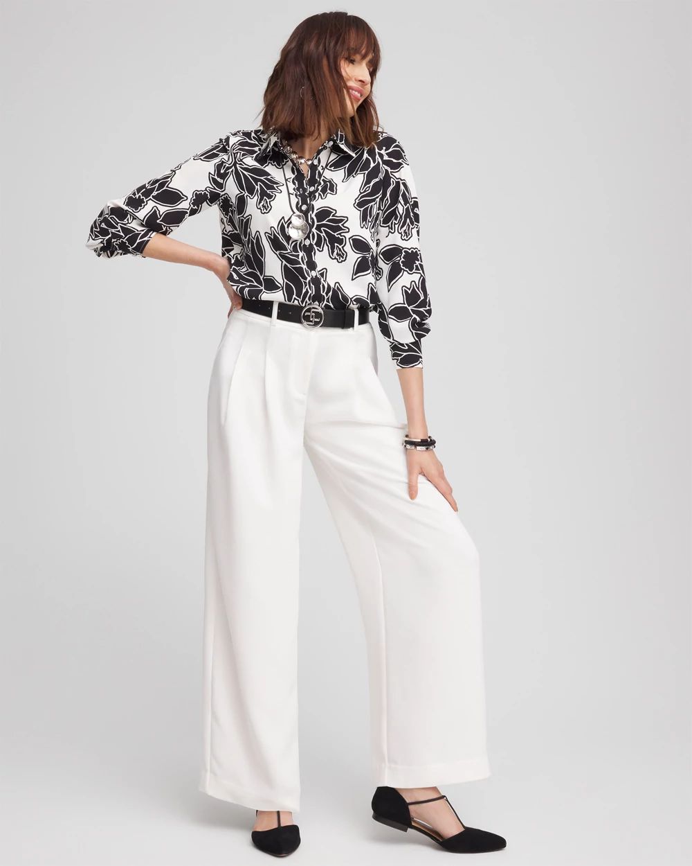 Petite Crepe Pleated Wide-Leg Pants