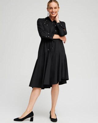 Poplin Lace Grommet Midi Dress