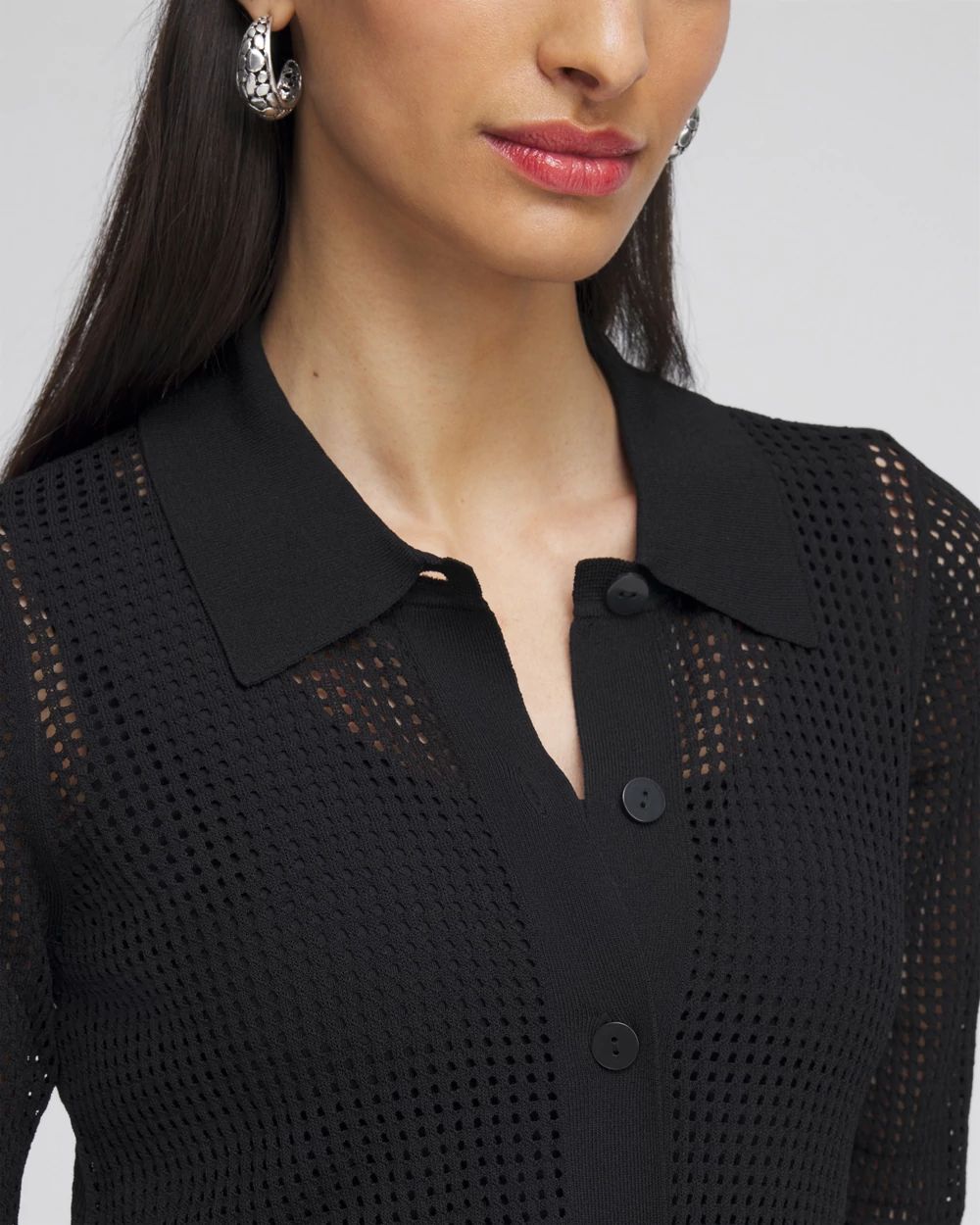 Pointelle Collared Cardigan
