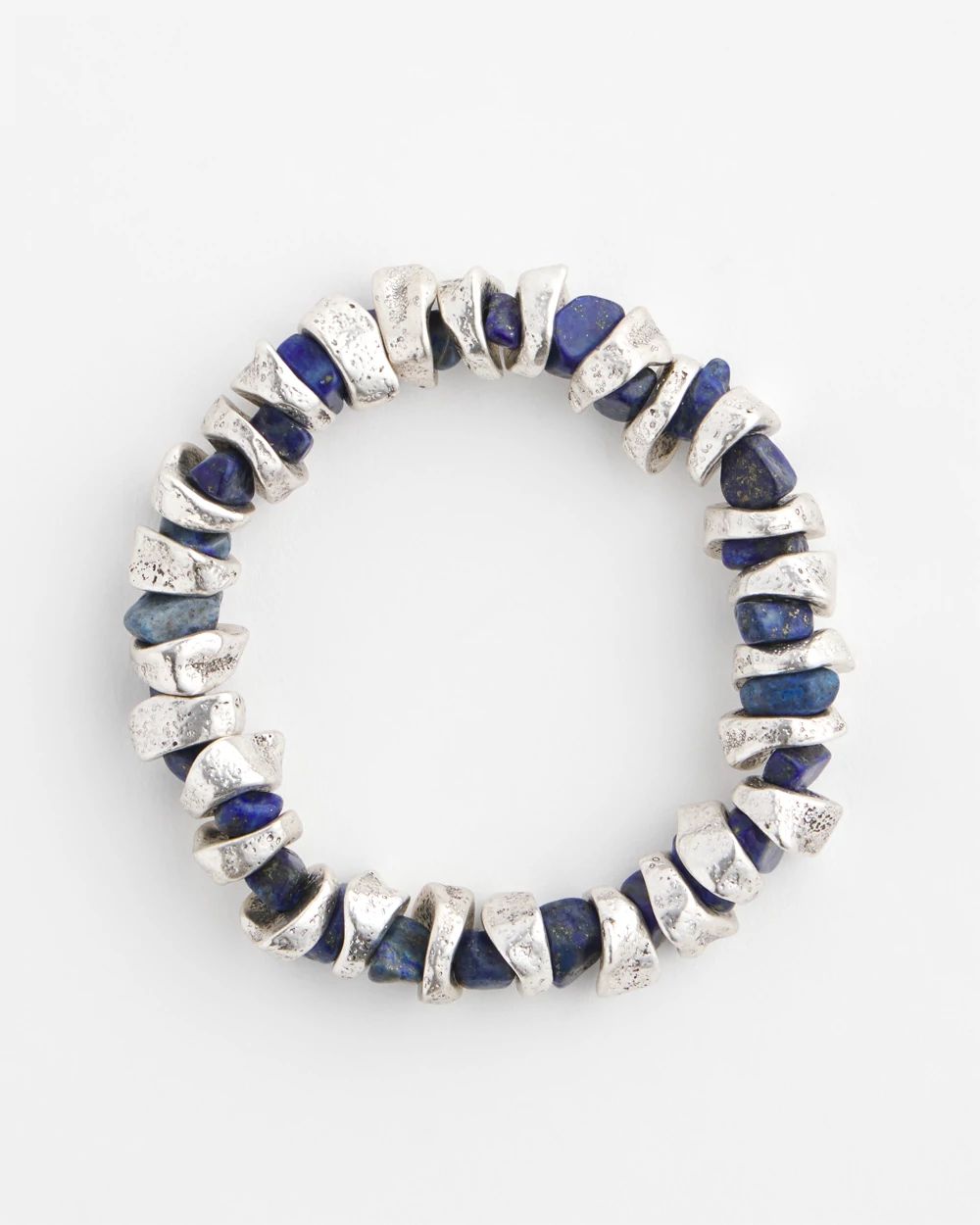 Blue Lapis Silvertone Beaded Bracelet