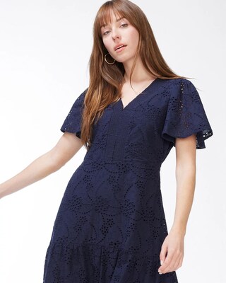 Eyelet Flounce Sleeve Dress