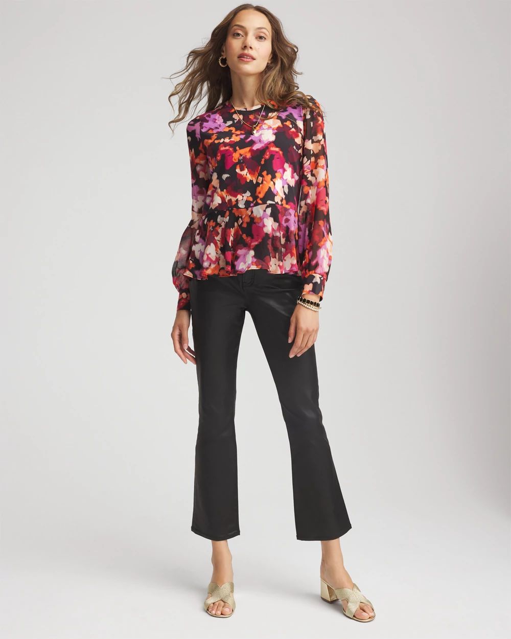 Printed Chiffon Peplum Top