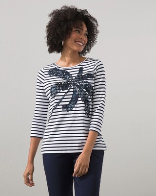 Sequin Palm Stripe Knit Tee