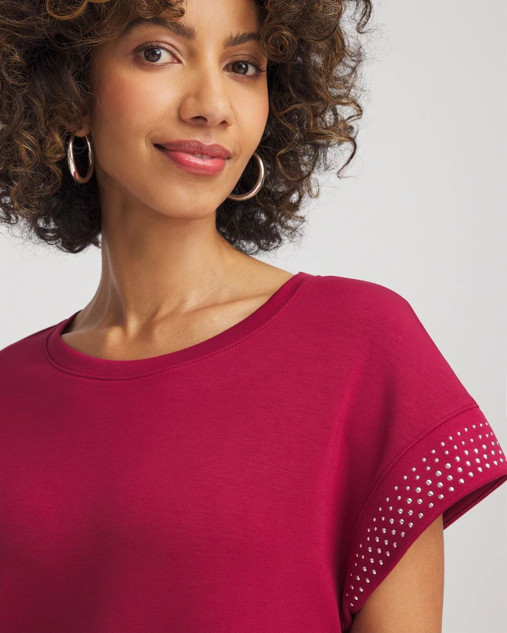 Zenergy® Sueded Scuba Embellished Short-Sleeve Top