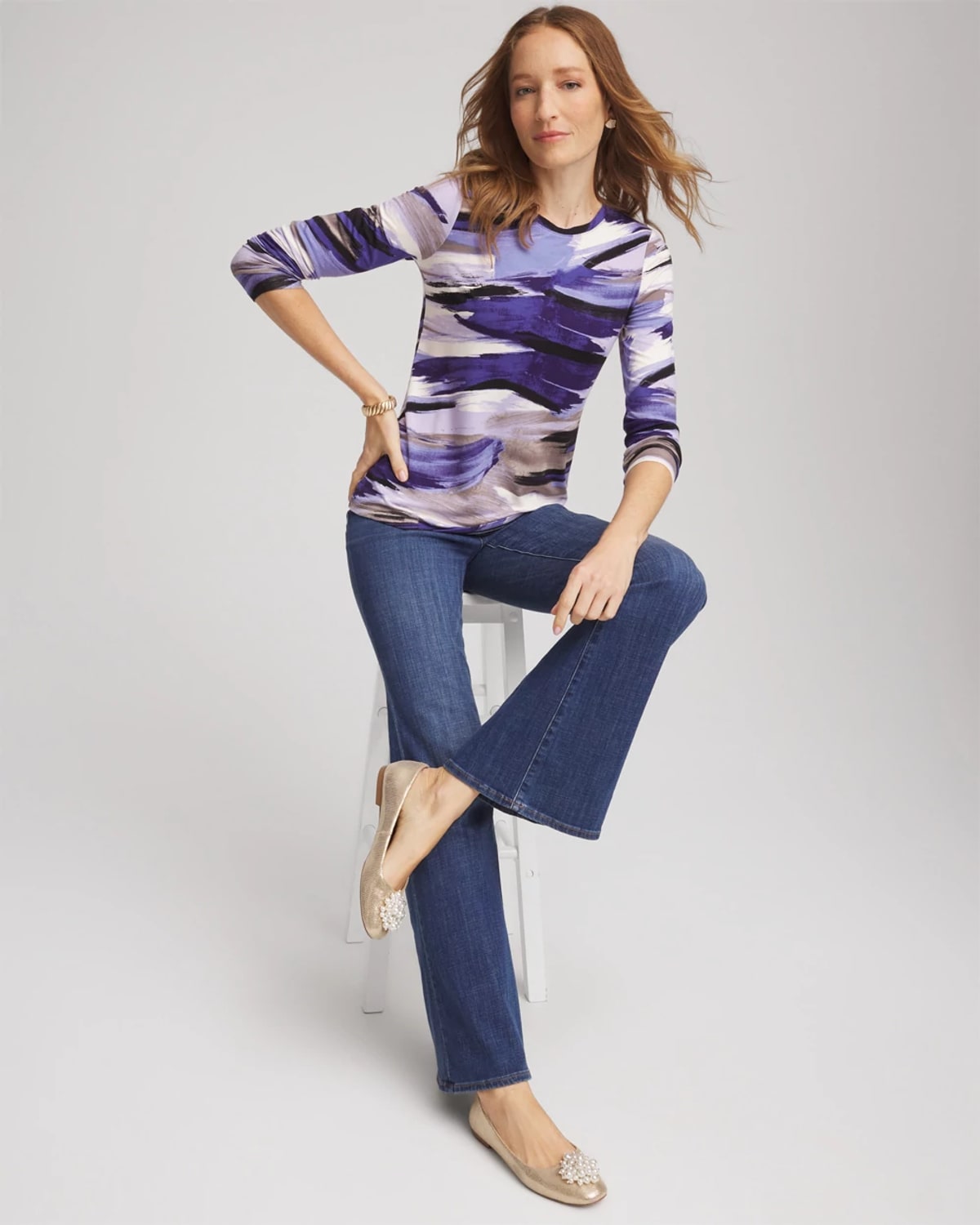 Chico's Touch Of Cool Crewneck Layering Tee In Black In Purple