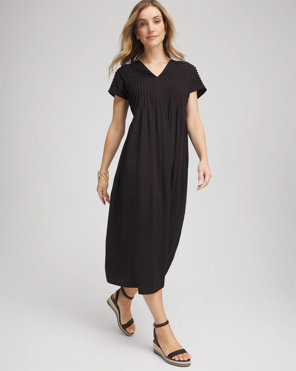 Silk-Twill Popover Midi Dress