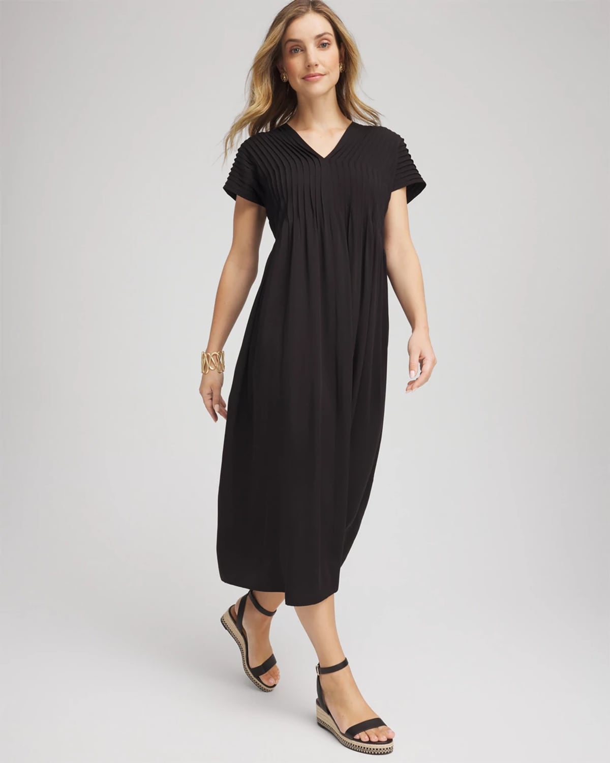Chico's Silk-twill Popover Midi Dress In Black In Black