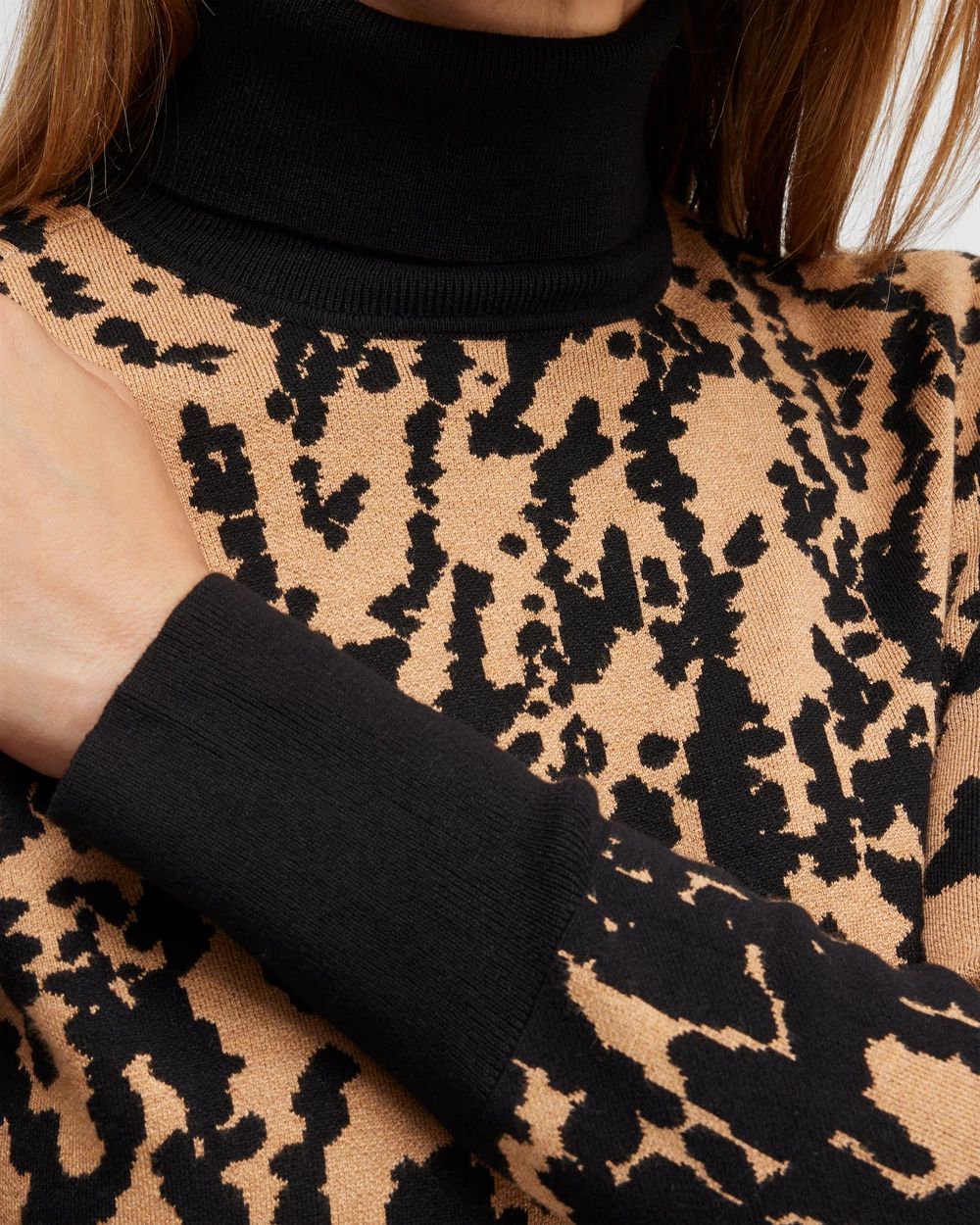Jacquard Animal Print Turtleneck Sweater