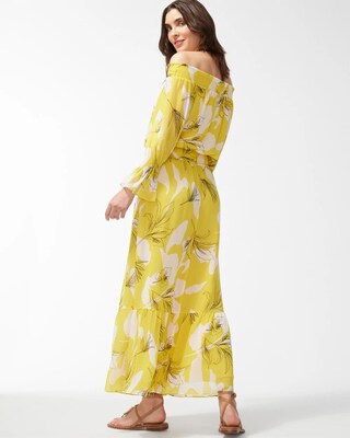 Chiffon Off Shoulder Yellow Maxi Dress
