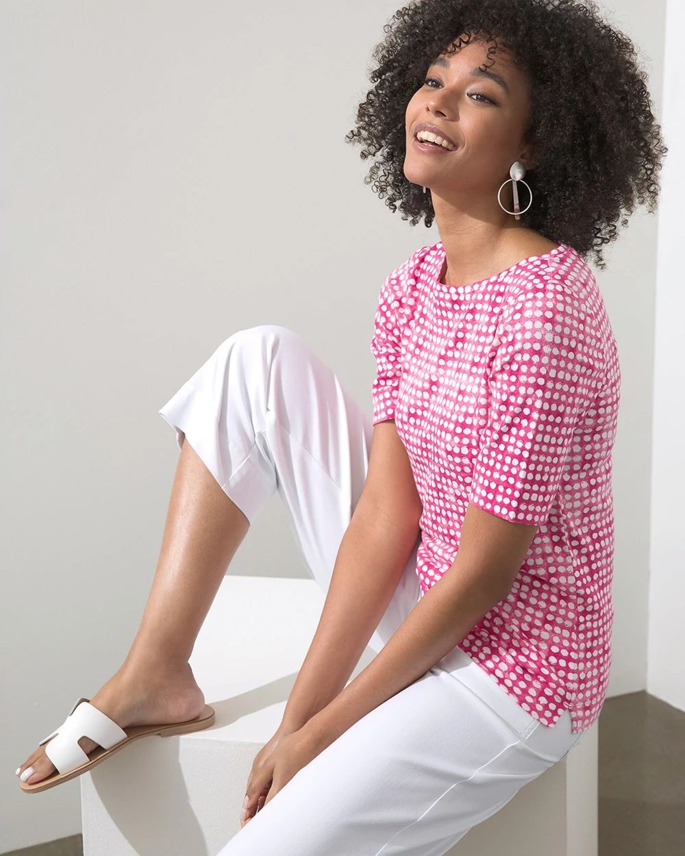Pima Dot Print Elbow Sleeve Tee