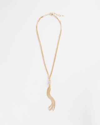 Gold Tone Baguette Tassel Necklace