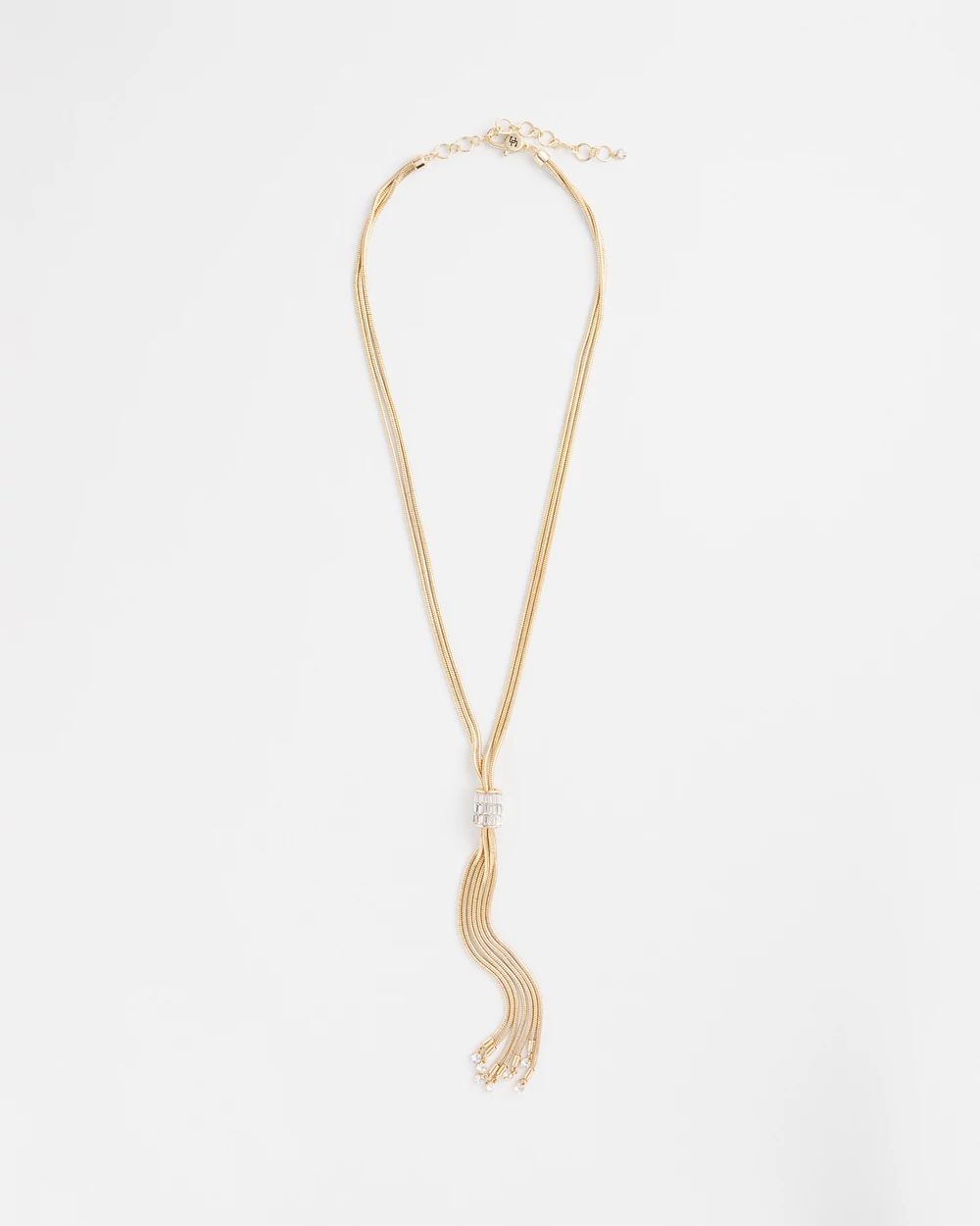 Gold Tone Baguette Tassel Necklace