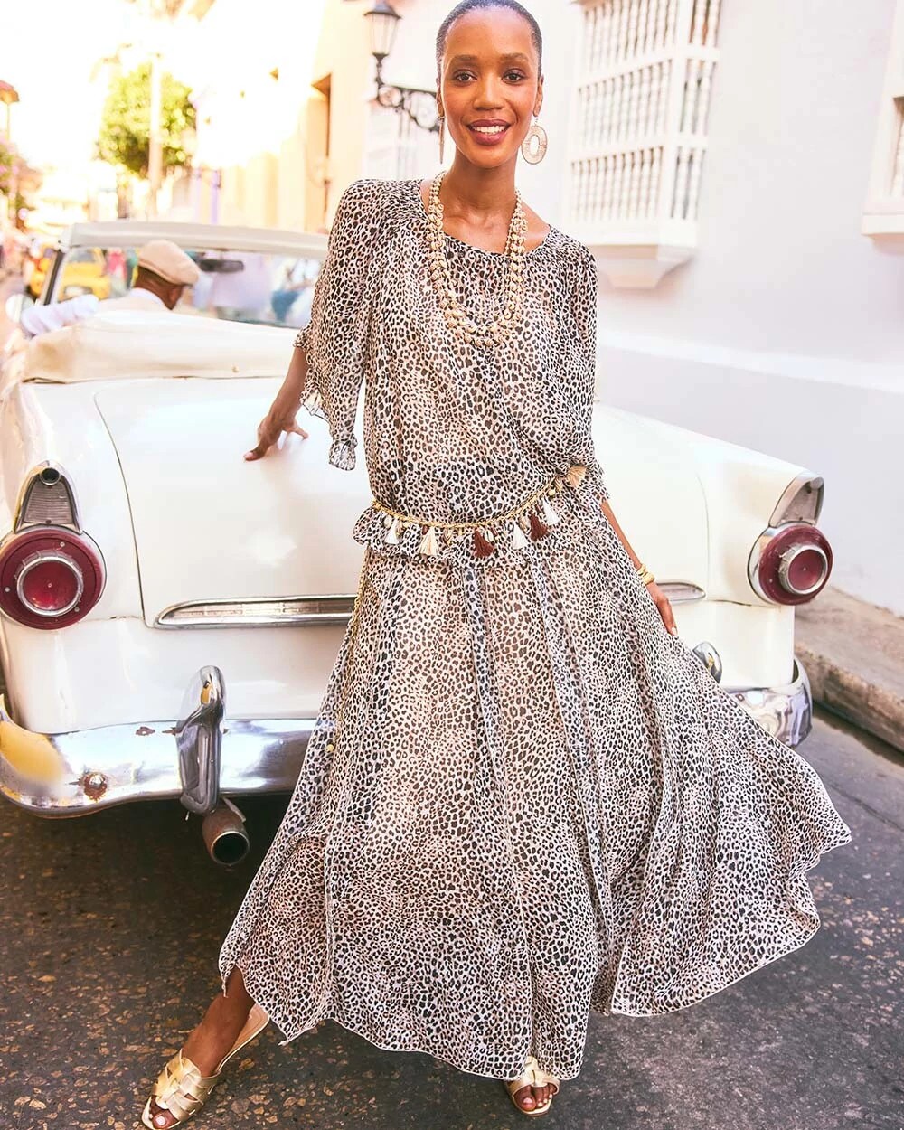 Animal Print Georgette Maxi Skirt
