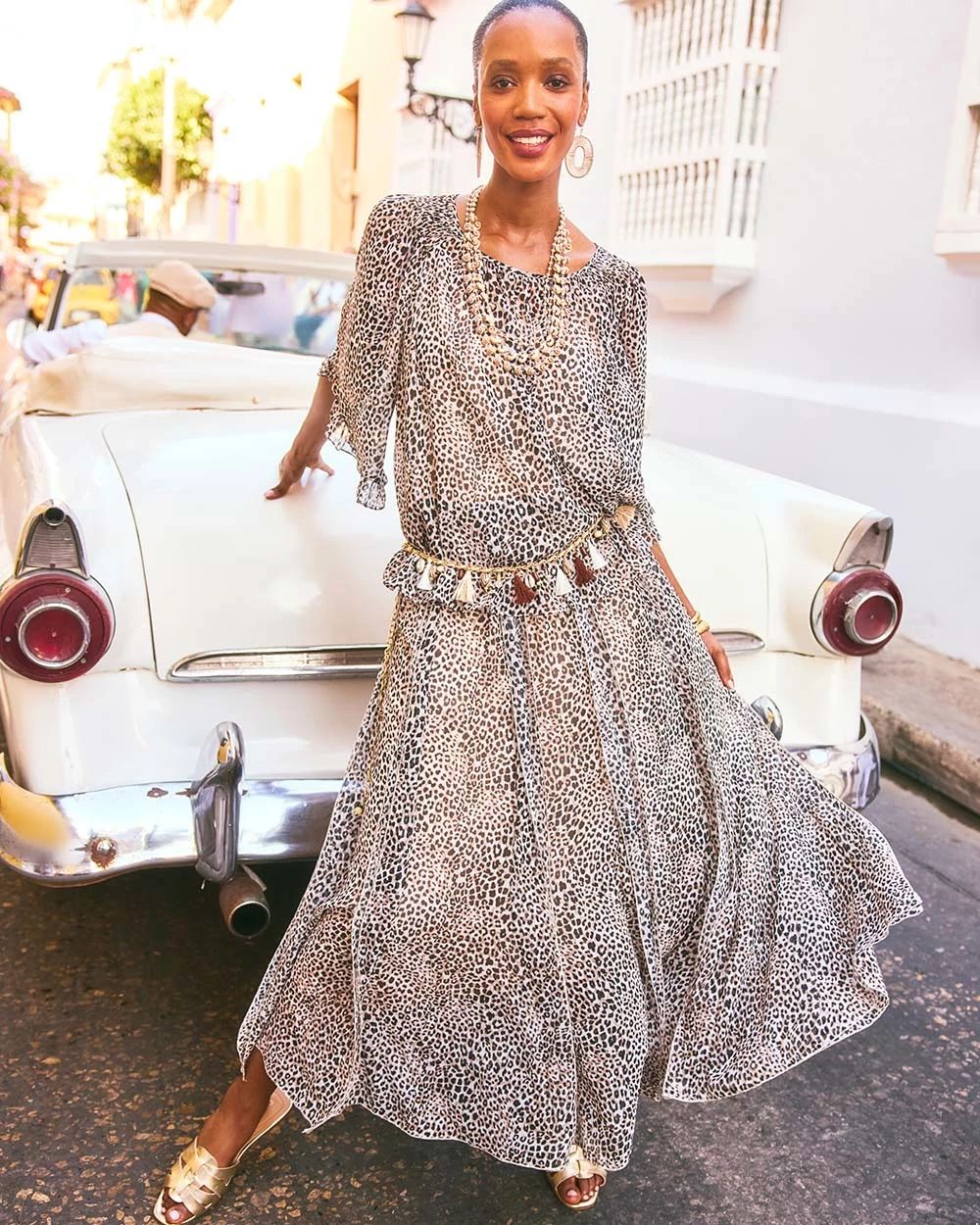 Animal Print Georgette Maxi Skirt