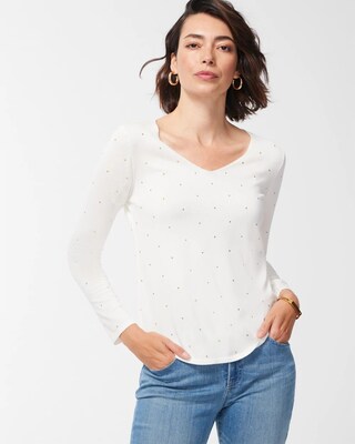 Spun Rayon Studded V-Neck Sweater