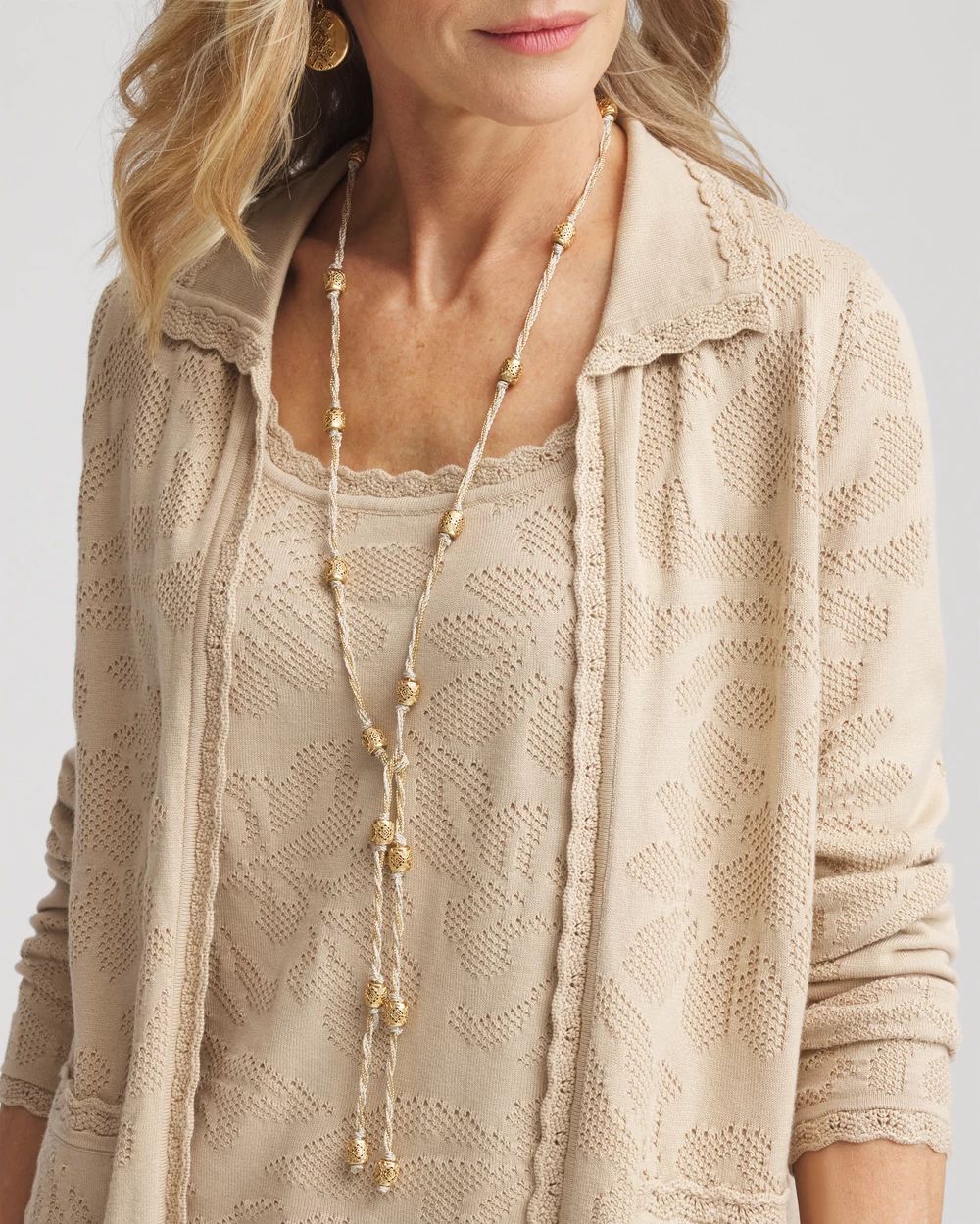 Gold-Tone Beaded Lariat Necklace