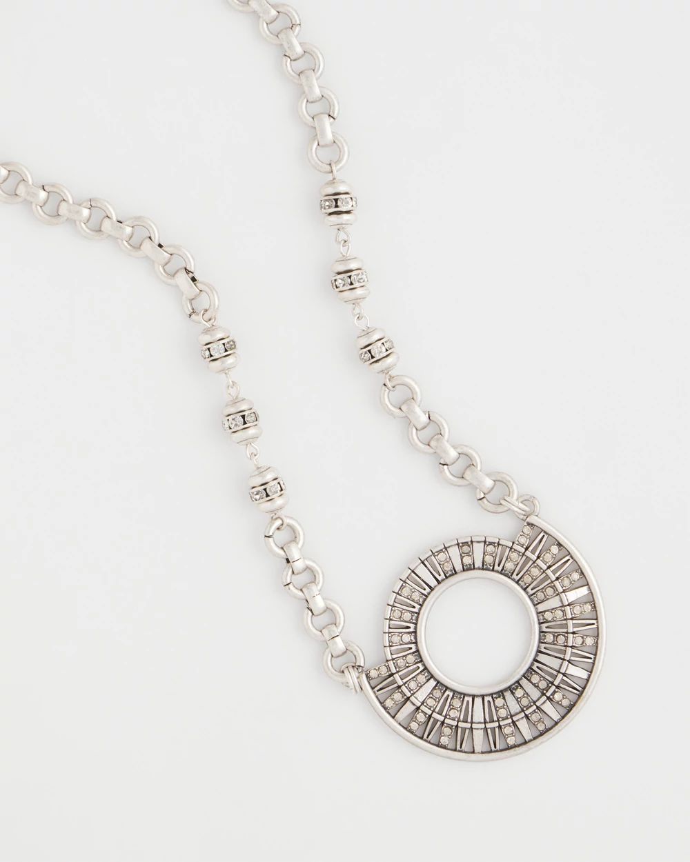 Sparkling Silvertone Circle Pendant Necklace