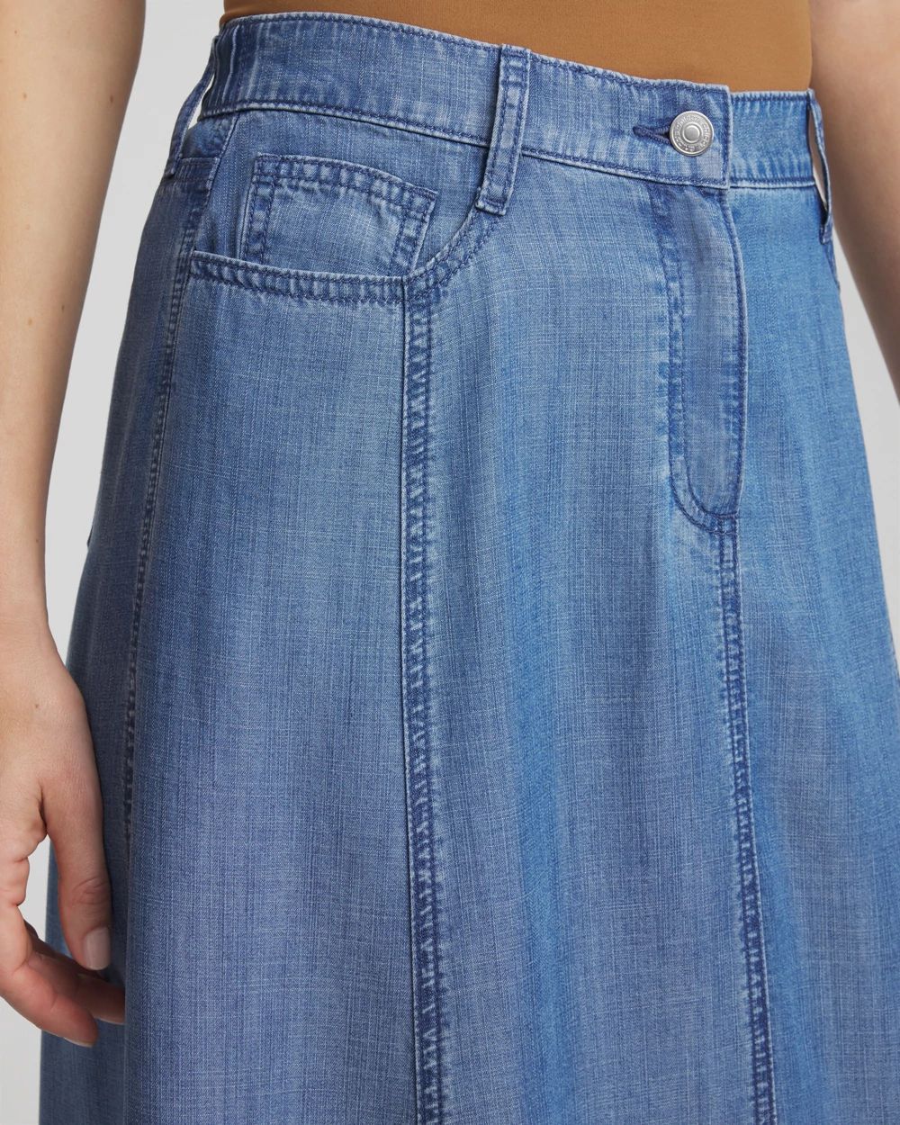 Tencel™ Denim Pull-On Pleated Midi Skirt
